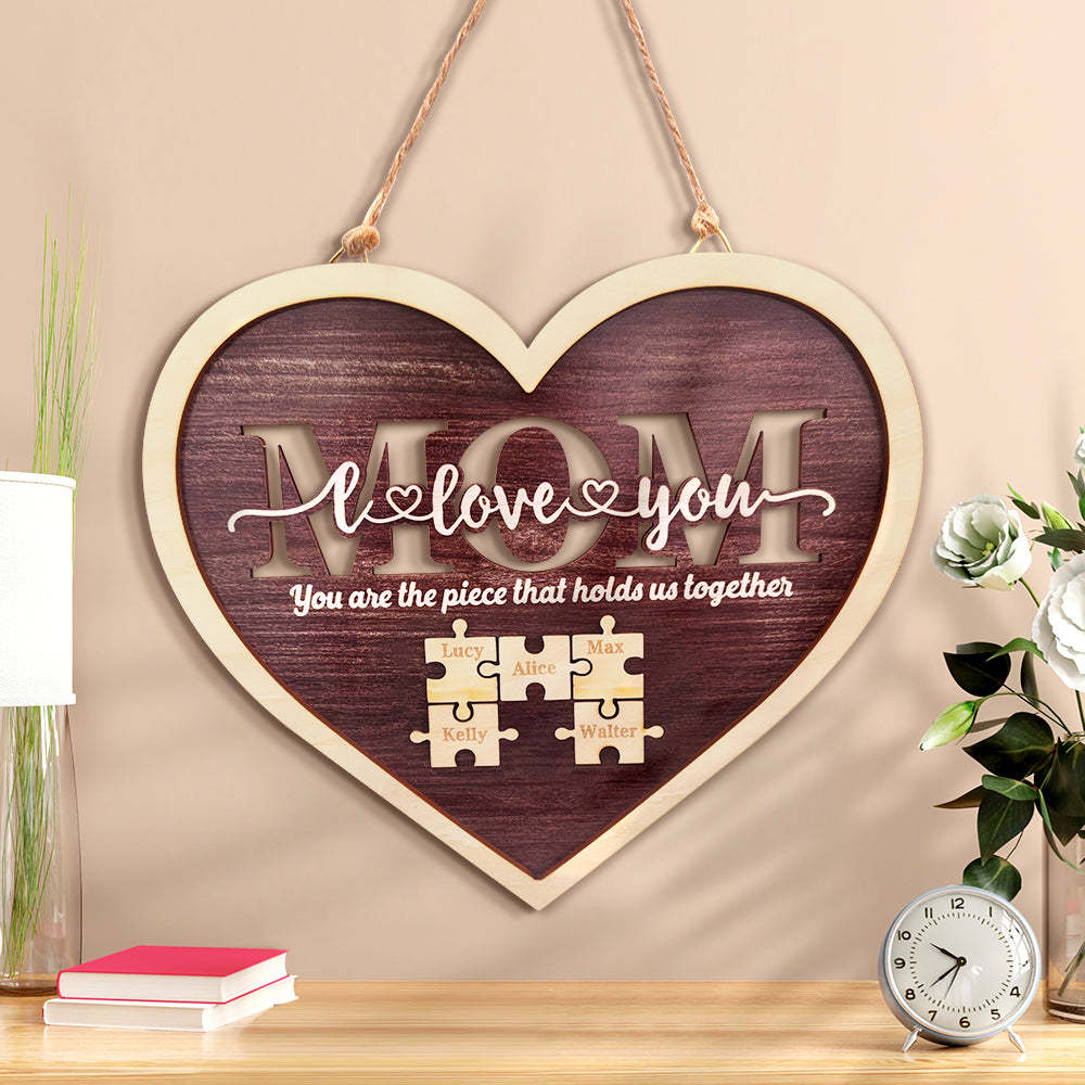 Personalized Mom Heart Puzzle Plaque You Are the Piece That Holds Us Together Mother's Day Gift - photowatch