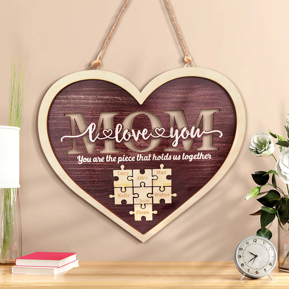 Personalized Mom Heart Puzzle Plaque You Are the Piece That Holds Us Together Mother's Day Gift - photowatch