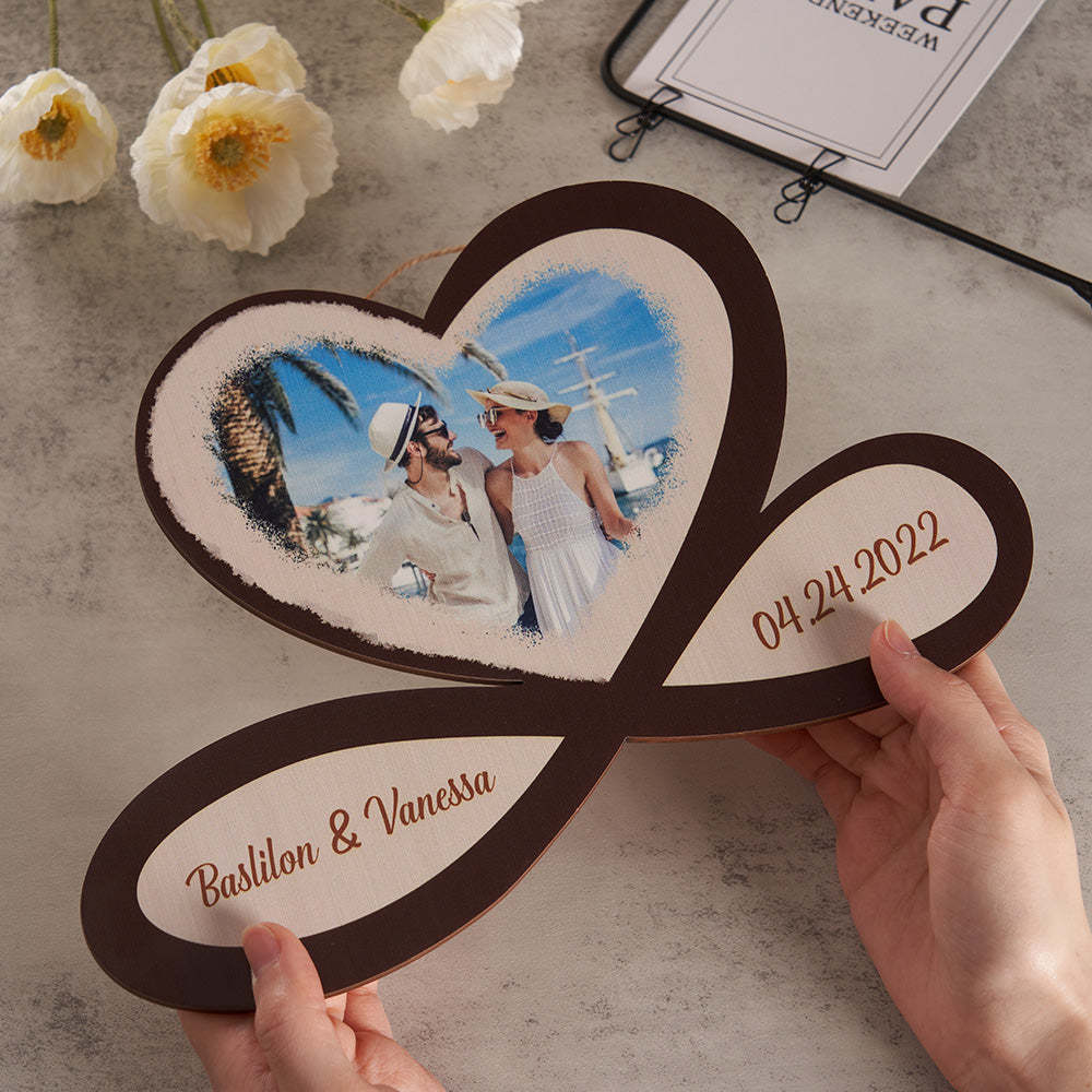 Custom Photo Engraved Pendant Infinity Heart Wooden Gifts - MadeMineAU