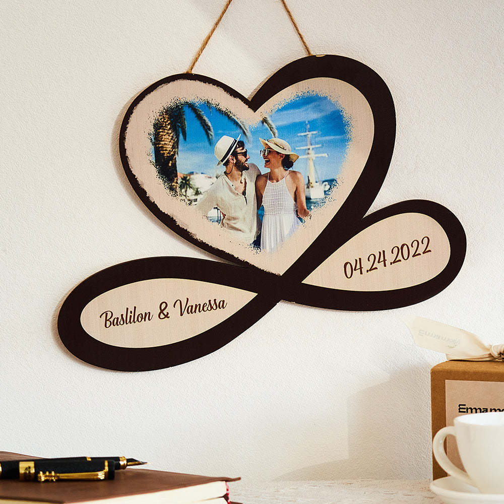 Custom Photo Engraved Pendant Infinity Heart Wooden Gifts - MadeMineAU