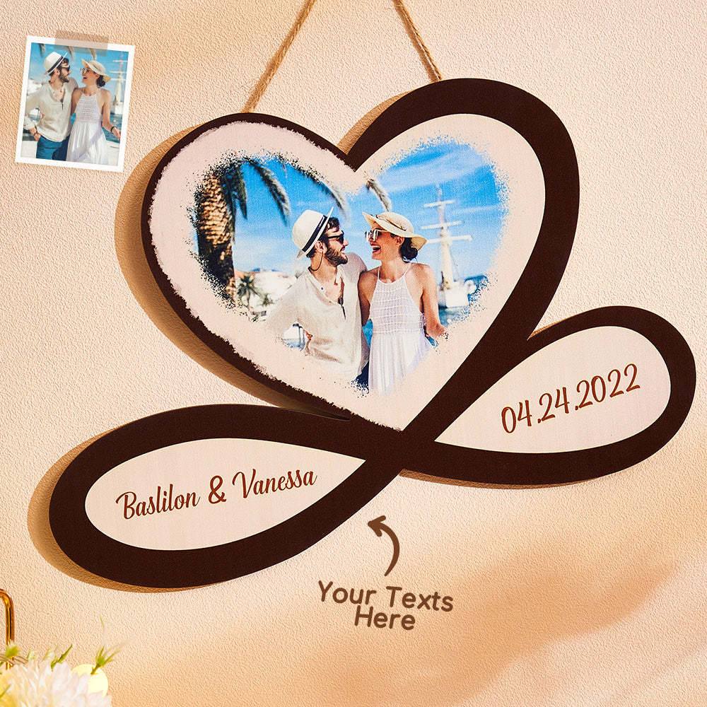 Custom Photo Engraved Pendant Infinity Heart Wooden Gifts - MadeMineAU