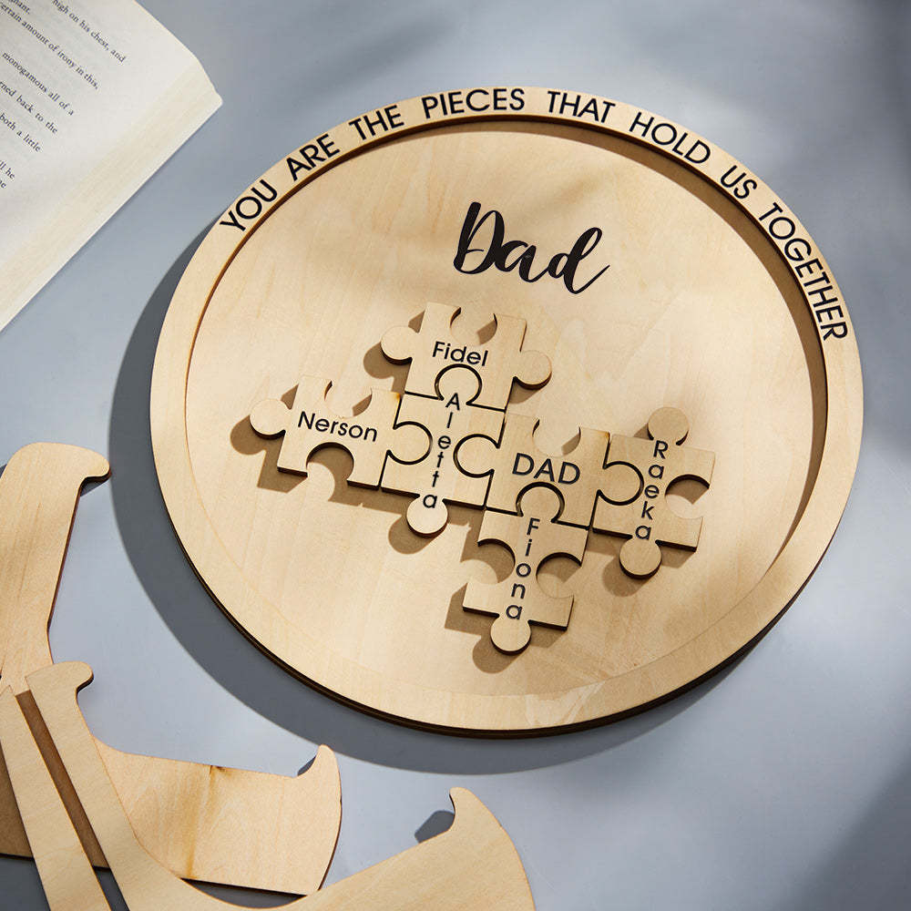 Custom Engraved Ornament Round Wooden Puzzle Pieces Sign Gifts for Parents - MadeMineAU