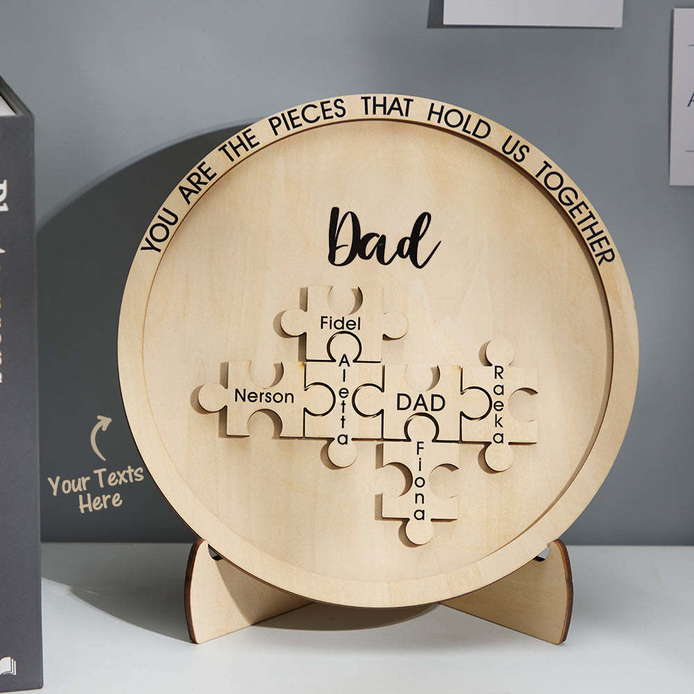 Custom Engraved Ornament Round Wooden Puzzle Pieces Sign Gifts for Parents - MadeMineAU
