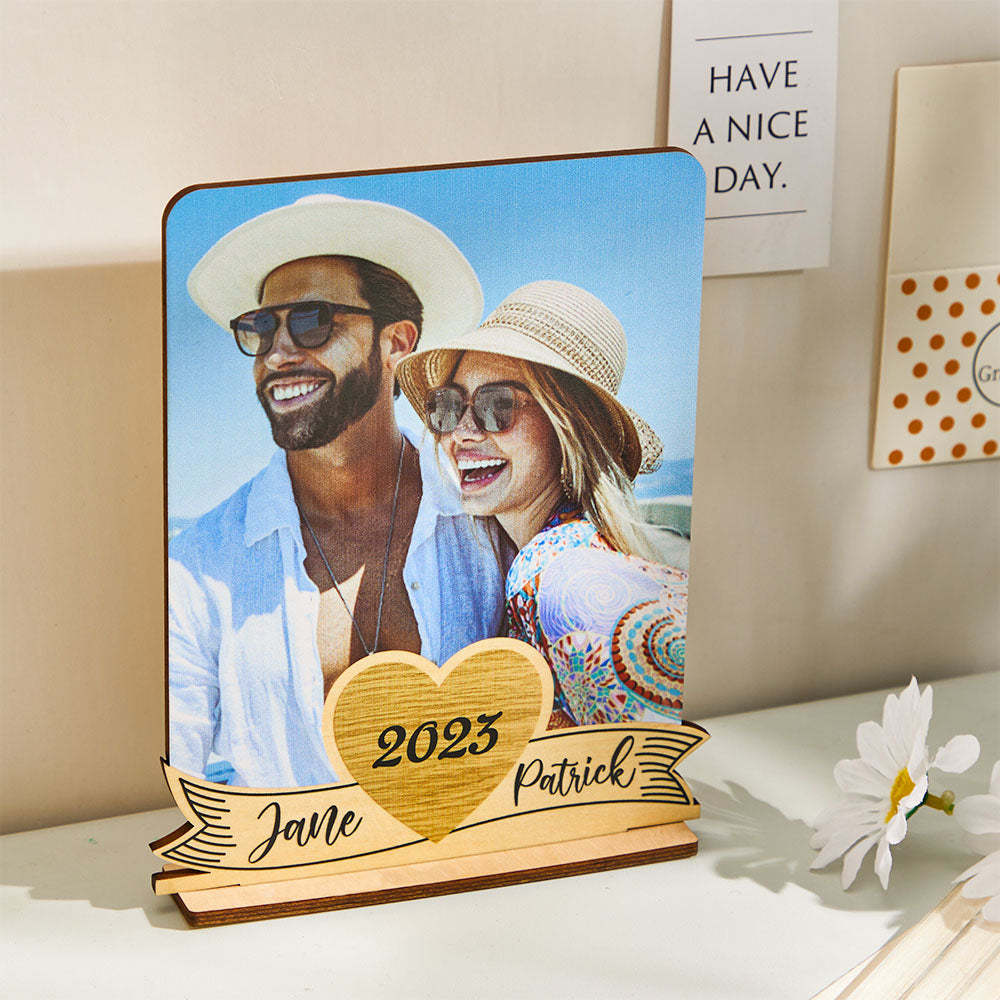 Personalized Photo Wood Standing With Text Picture Holder Gifts for Couples - MadeMineAU
