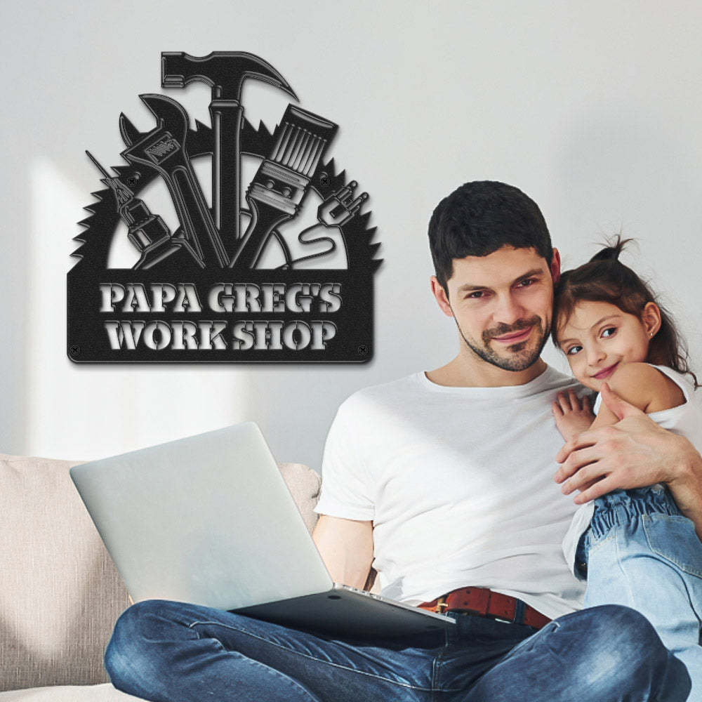 Custom Workshop Metal Sign Personalized LED Lights Wall Art Decor Father's Day Gift - MadeMineAU