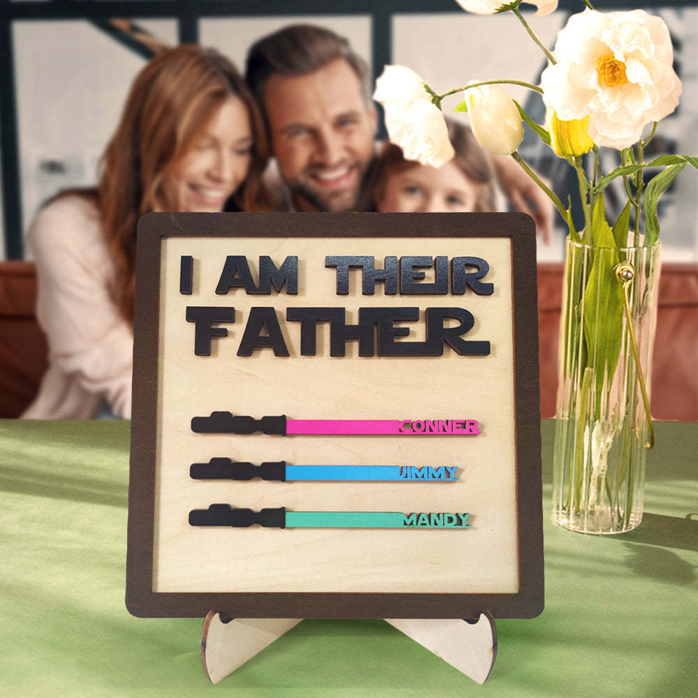 Personalized I Am Their Father Sign Wooden Light Saber Plaque Father's Day Gift - MadeMineAU