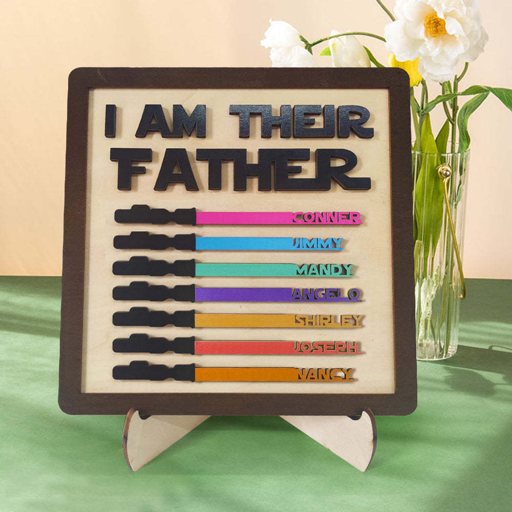 Personalized I Am Their Father Sign Wooden Light Saber Plaque Father's Day Gift - MadeMineAU
