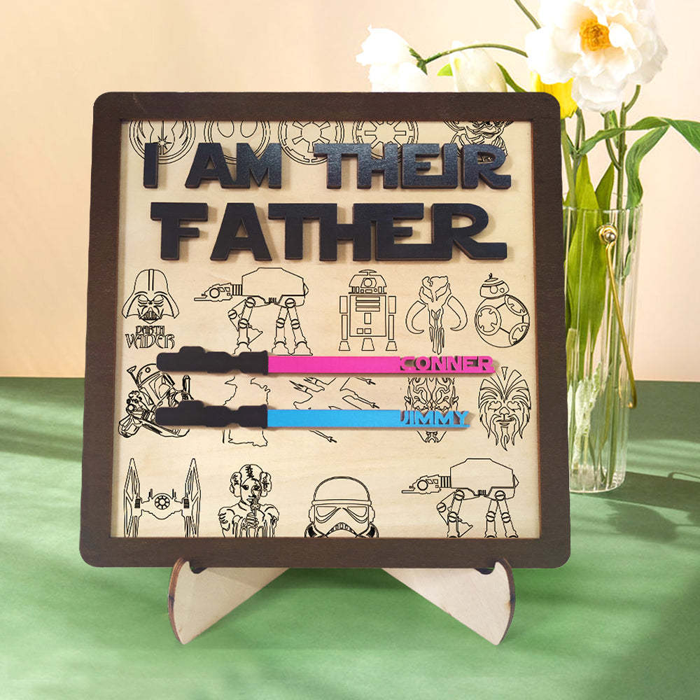 Personalized I Am Their Father Sign Wooden Light Saber Plaque Father's Day Gifts - MadeMineAU