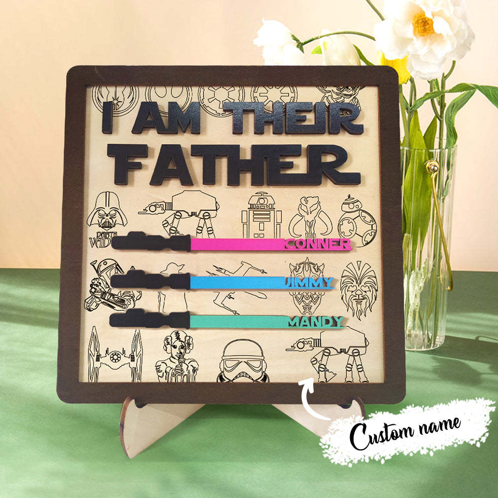 Personalized I Am Their Father Sign Wooden Light Saber Plaque Father's Day Gifts - MadeMineAU