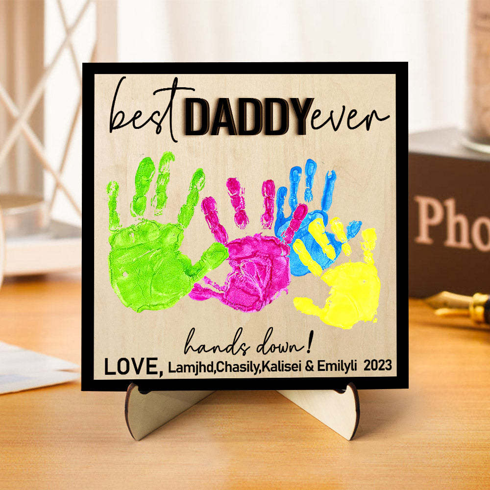 Custom Wooden Handprint Sign Personalized Father's Day DIY Hands Down Plaque Gifts - MadeMineAU