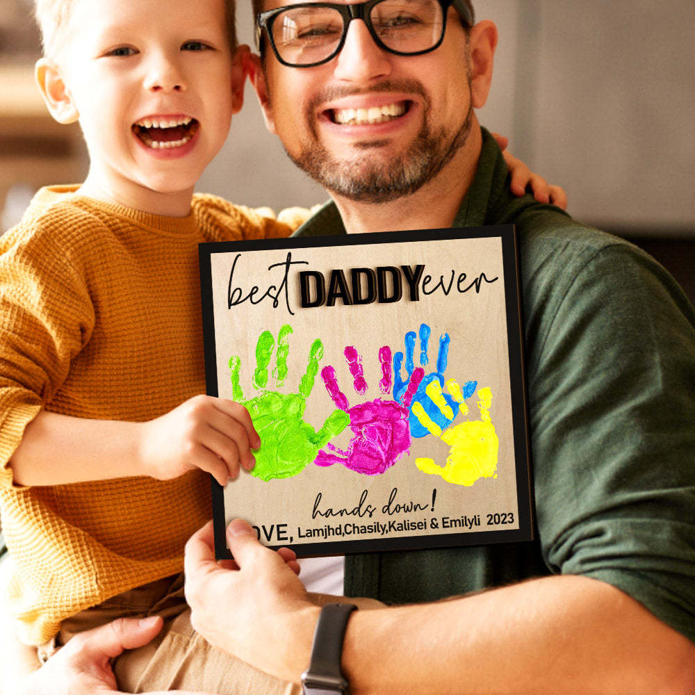 Custom Wooden Handprint Sign Personalized Father's Day DIY Hands Down Plaque Gifts - MadeMineAU
