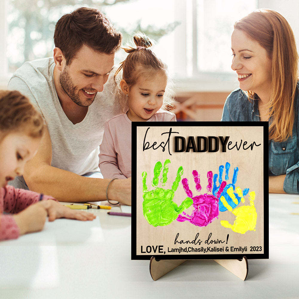 Custom Wooden Handprint Sign Personalized Father's Day DIY Hands Down Plaque Gifts - MadeMineAU