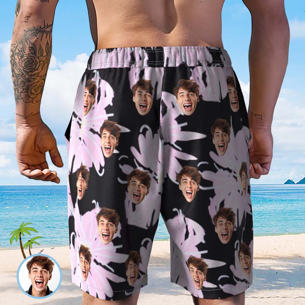 Custom Face Beach Short Personalized Photo Swim Trunks Random Floral Print Shorts - MadeMineAU