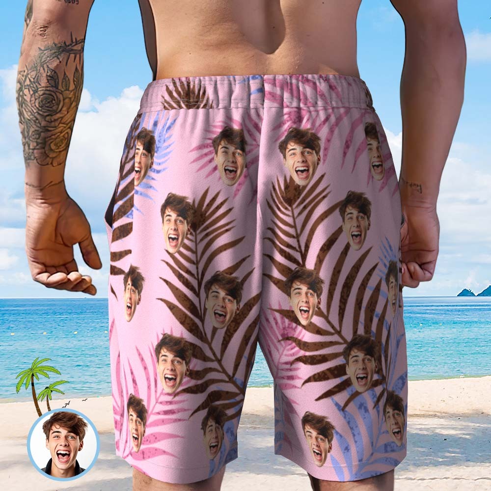 Custom Face Beach Short Personalized Photo Swim Trunks Men Random Tropical Print Shorts - MadeMineAU