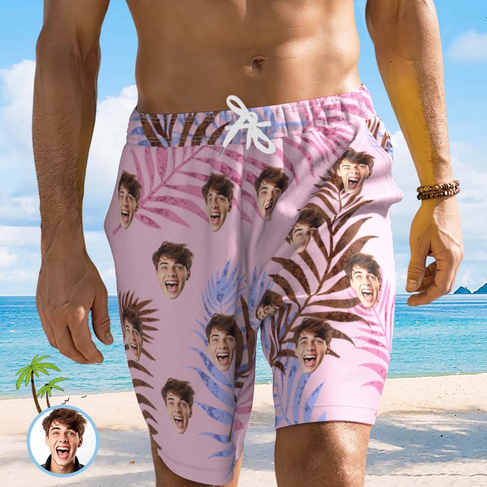 Custom Face Beach Short Personalized Photo Swim Trunks Men Random Tropical Print Shorts - MadeMineAU