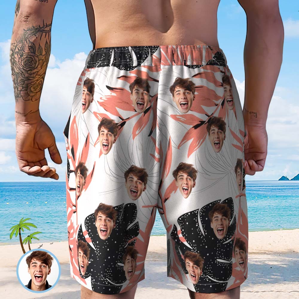 Custom Face Beach Short Personalized Photo Swim Trunks Men Tropical Print Shorts - MadeMineAU