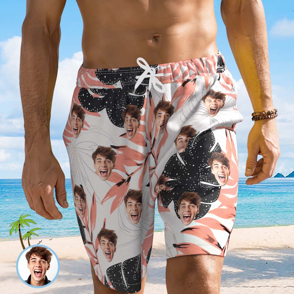 Custom Face Beach Short Personalized Photo Swim Trunks Men Tropical Print Shorts - MadeMineAU