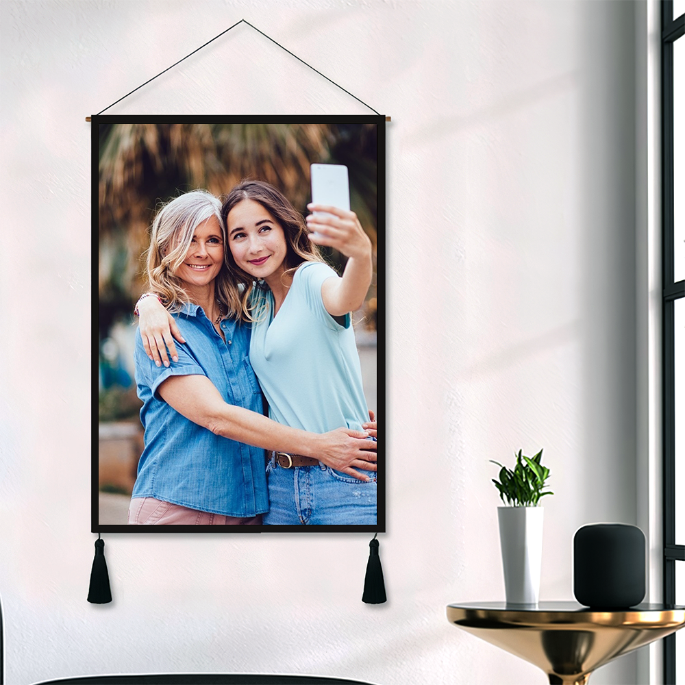 Custom Mother and Daughter Photo Tapestry - Wall Decor Hanging Fabric Painting Hanger Frame Poster - MadeMineAU