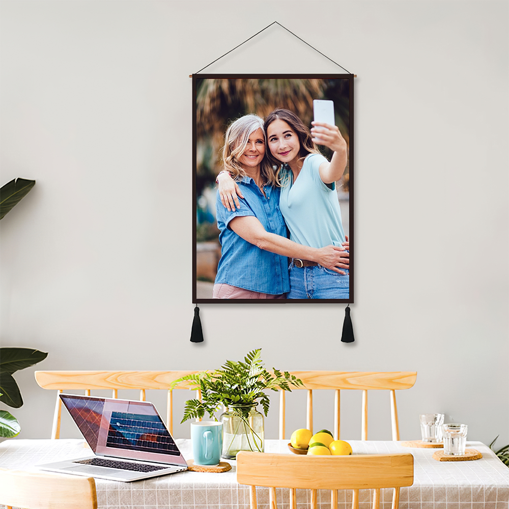 Custom Mother and Daughter Photo Tapestry - Wall Decor Hanging Fabric Painting Hanger Frame Poster - MadeMineAU