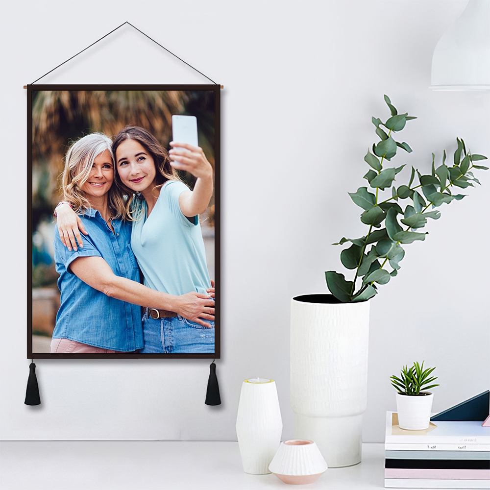 Custom Mother and Daughter Photo Tapestry - Wall Decor Hanging Fabric Painting Hanger Frame Poster - MadeMineAU