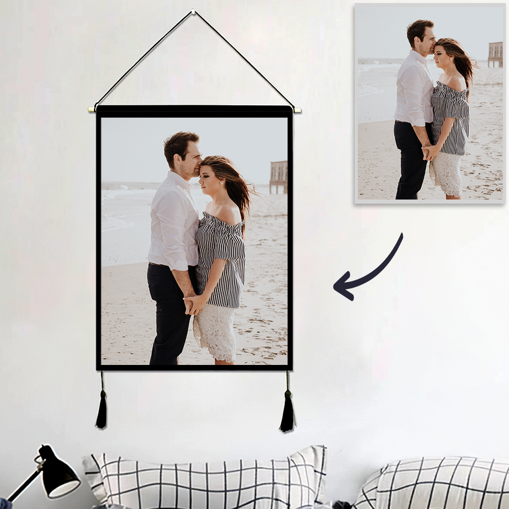 Custom Couple Photo Tapestry - Wall Decor Hanging Fabric Painting Hanger Frame Poster - MadeMineAU