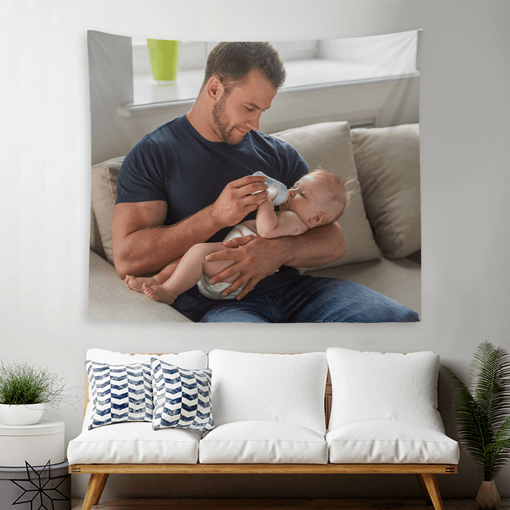 Father's Day Gifts Custom Baby Photo Tapestry Short Plush Wall Decor Hanging Painting - MadeMineAU