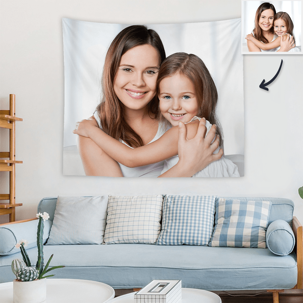 Custom Mother and Daughter Photo Tapestry Short Plush Wall Decor Hanging Painting - MadeMineAU