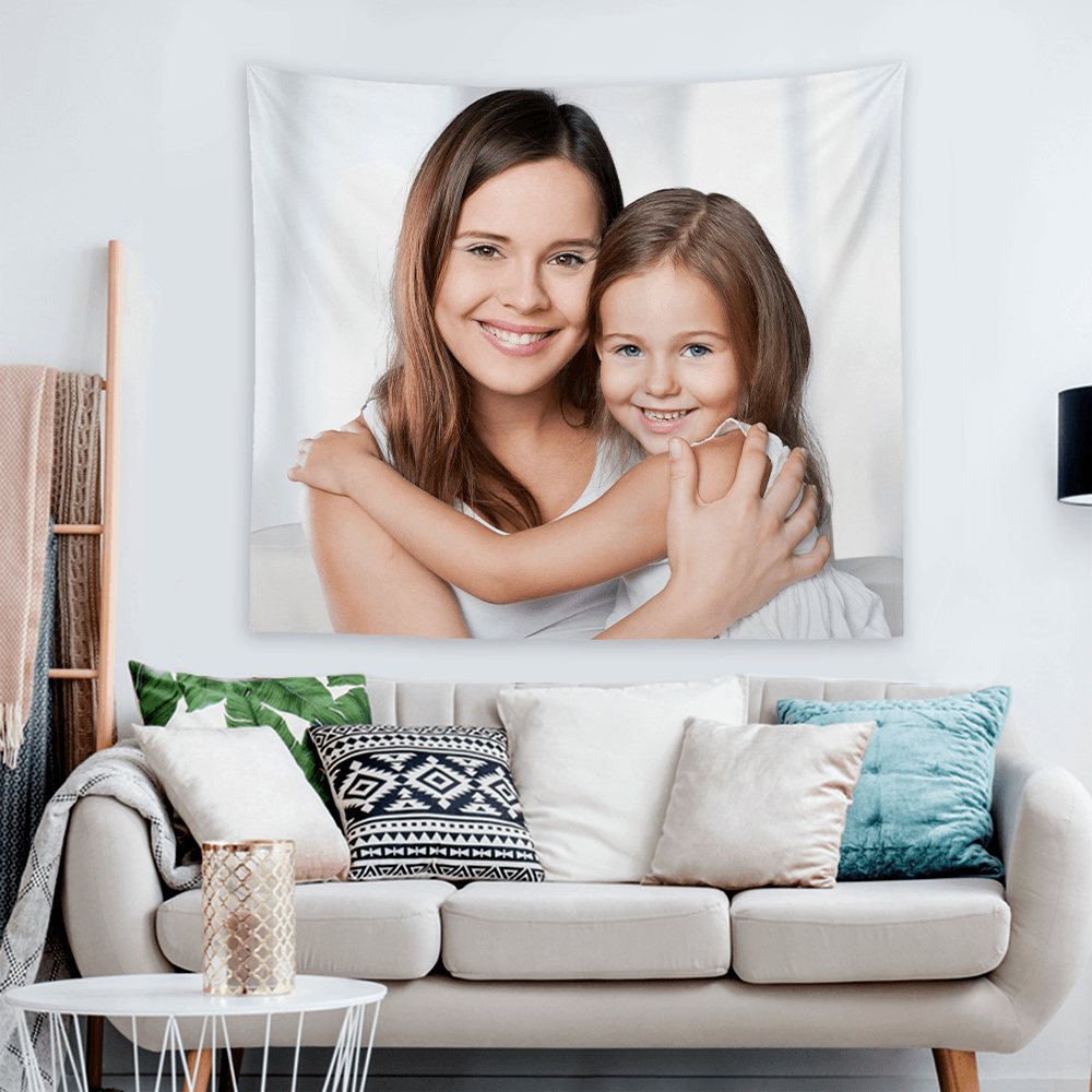 Custom Mother and Daughter Photo Tapestry Short Plush Wall Decor Hanging Painting - MadeMineAU