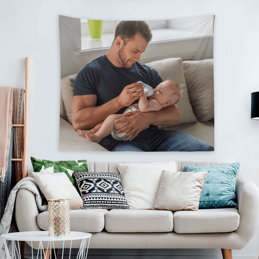 Father's Day Gifts Custom Baby Photo Tapestry Short Plush Wall Decor Hanging Painting - MadeMineAU