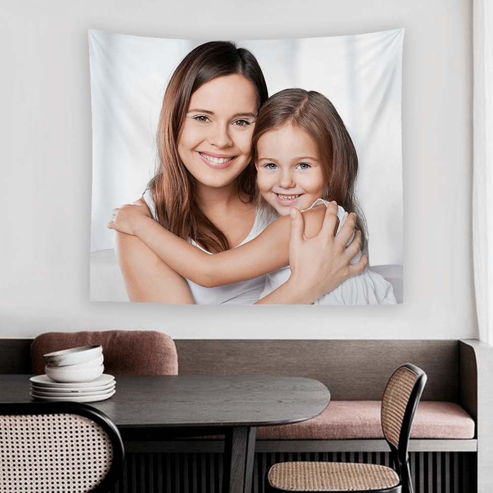Custom Mother and Daughter Photo Tapestry Short Plush Wall Decor Hanging Painting - MadeMineAU