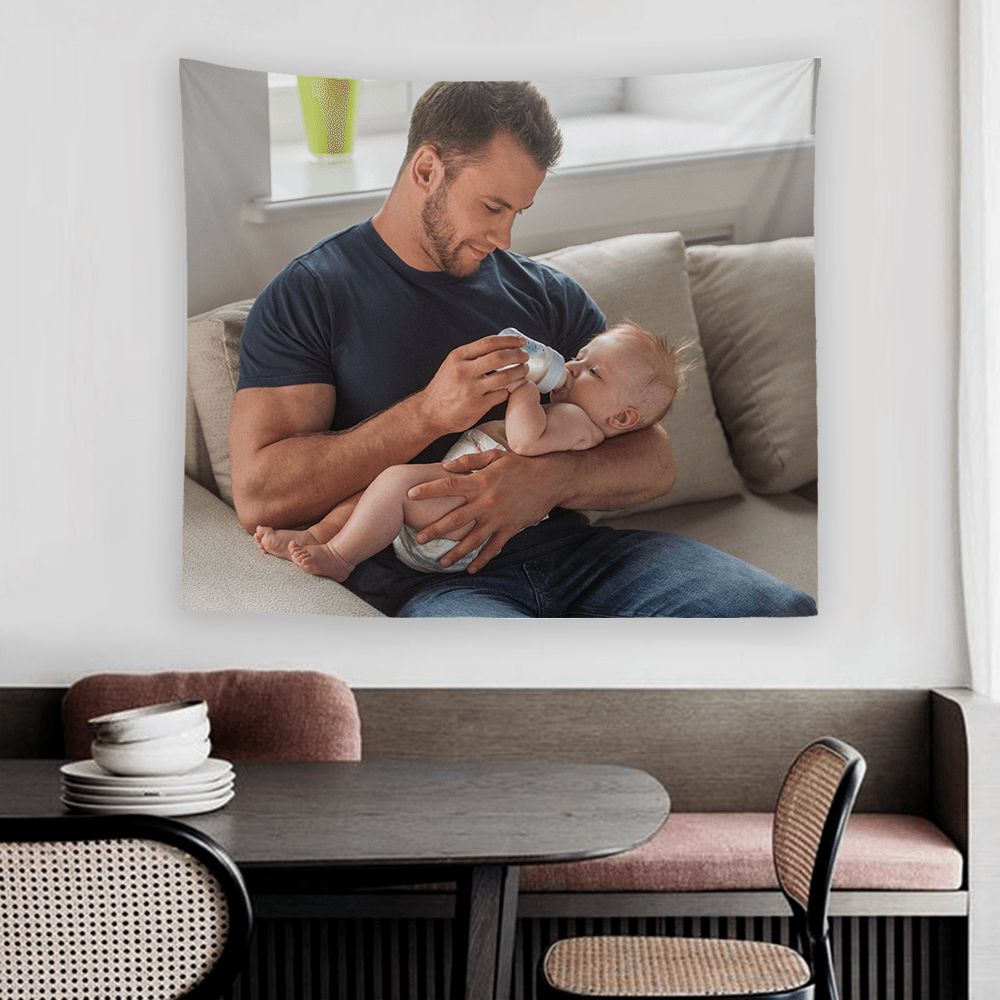 Father's Day Gifts Custom Baby Photo Tapestry Short Plush Wall Decor Hanging Painting - MadeMineAU