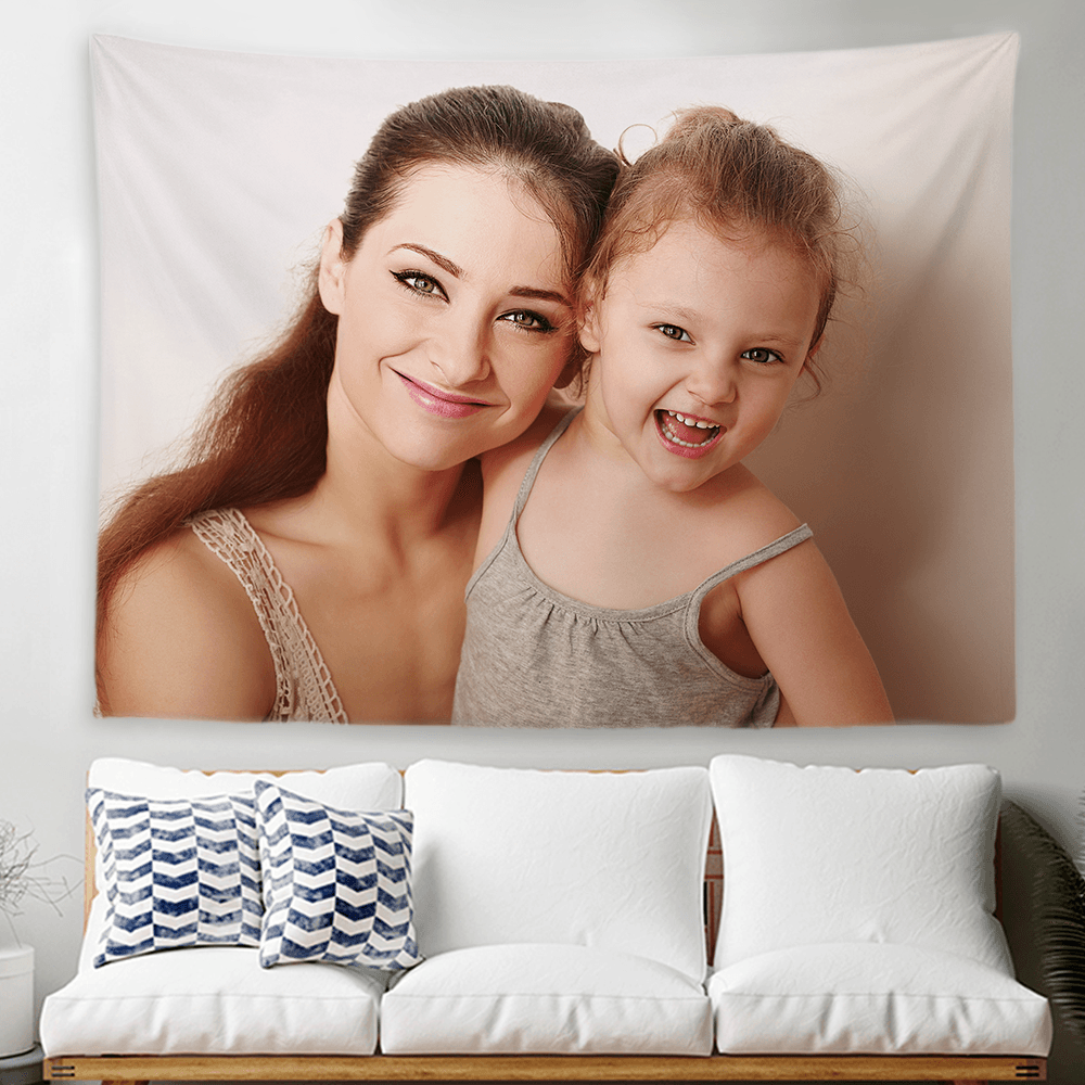 Custom Mother and Daughter Photo Tapestry Short Plush Wall Decor Hanging Painting - MadeMineAU