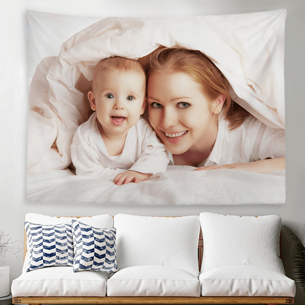 Father's Day Gifts Custom Baby Photo Tapestry Short Plush Wall Decor Hanging Painting - MadeMineAU