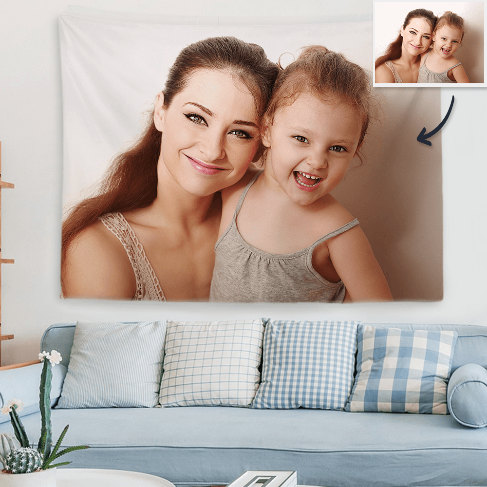 Custom Mother and Daughter Photo Tapestry Short Plush Wall Decor Hanging Painting - MadeMineAU