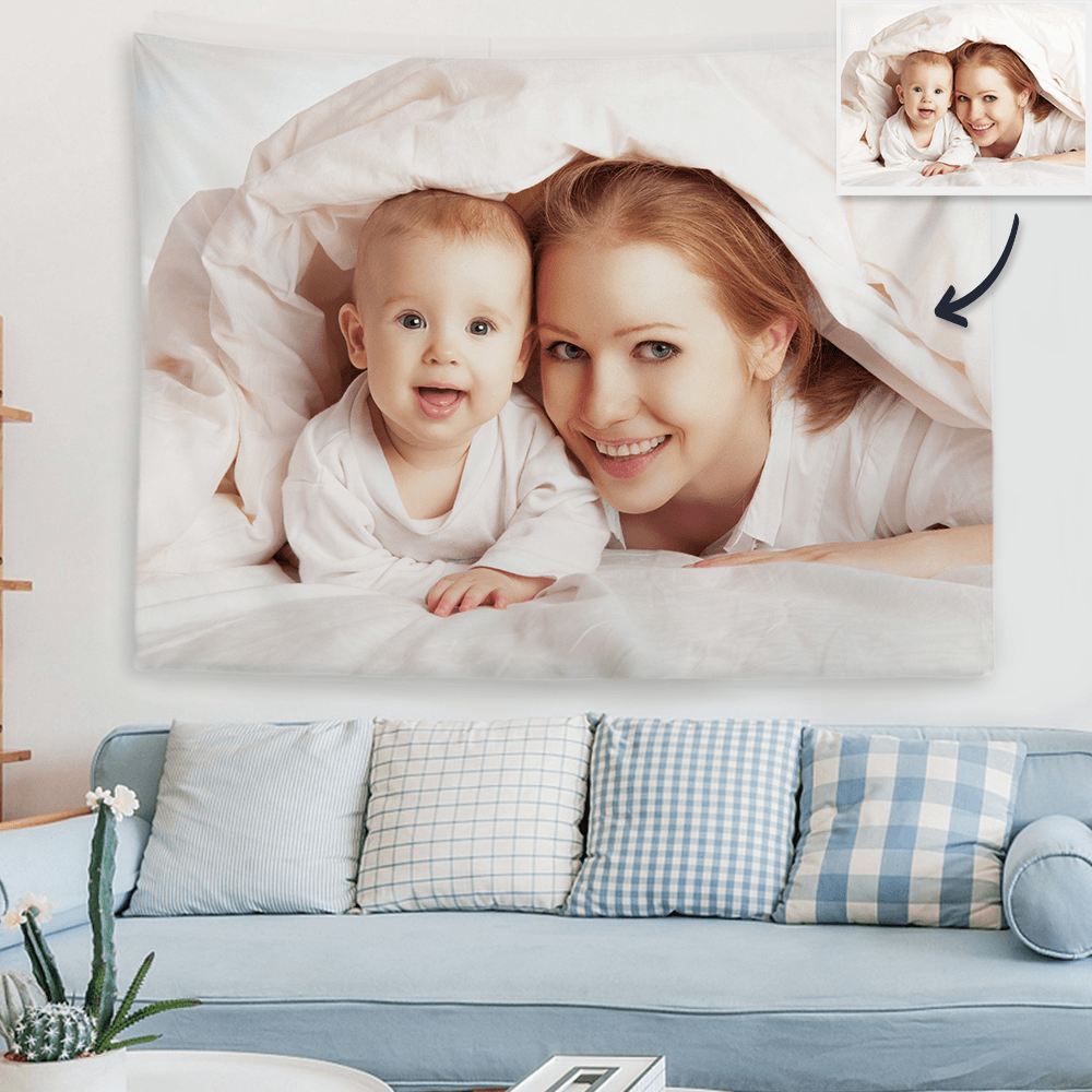 Father's Day Gifts Custom Baby Photo Tapestry Short Plush Wall Decor Hanging Painting - MadeMineAU