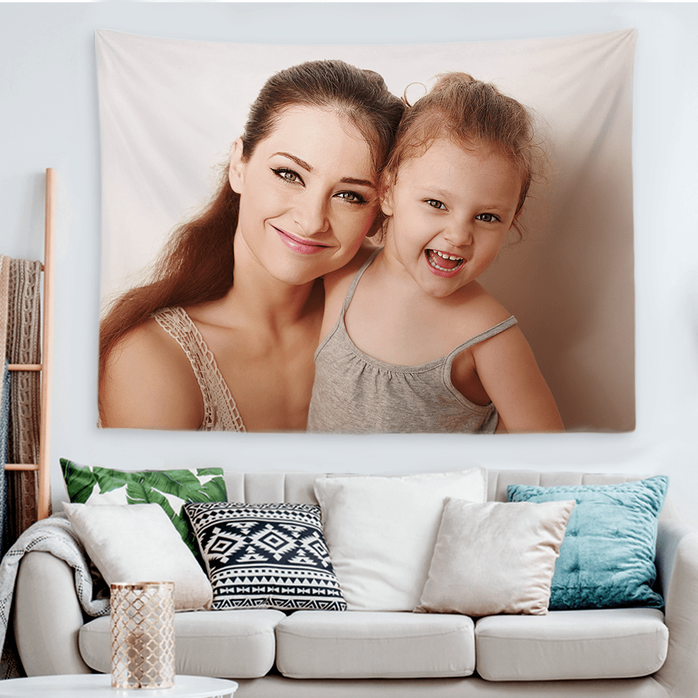 Custom Mother and Daughter Photo Tapestry Short Plush Wall Decor Hanging Painting - MadeMineAU