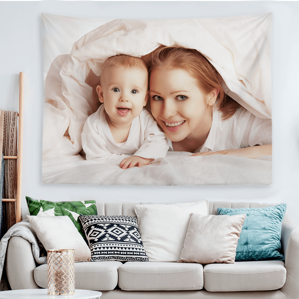 Father's Day Gifts Custom Baby Photo Tapestry Short Plush Wall Decor Hanging Painting - MadeMineAU