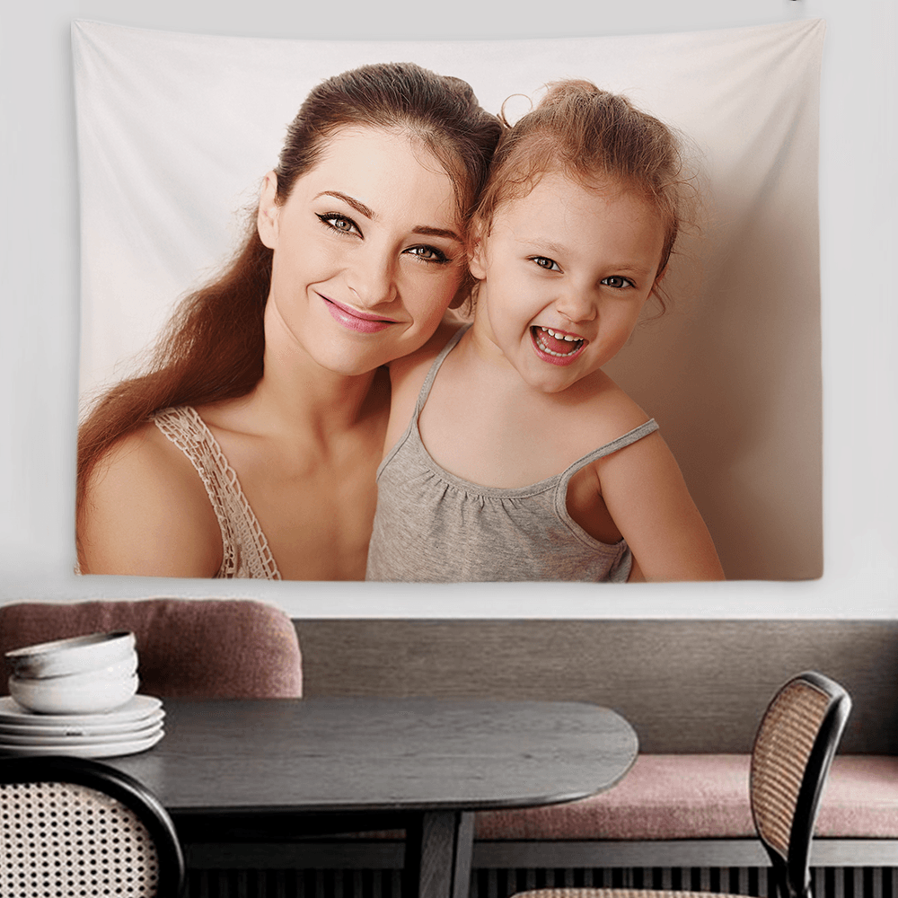 Custom Mother and Daughter Photo Tapestry Short Plush Wall Decor Hanging Painting - MadeMineAU