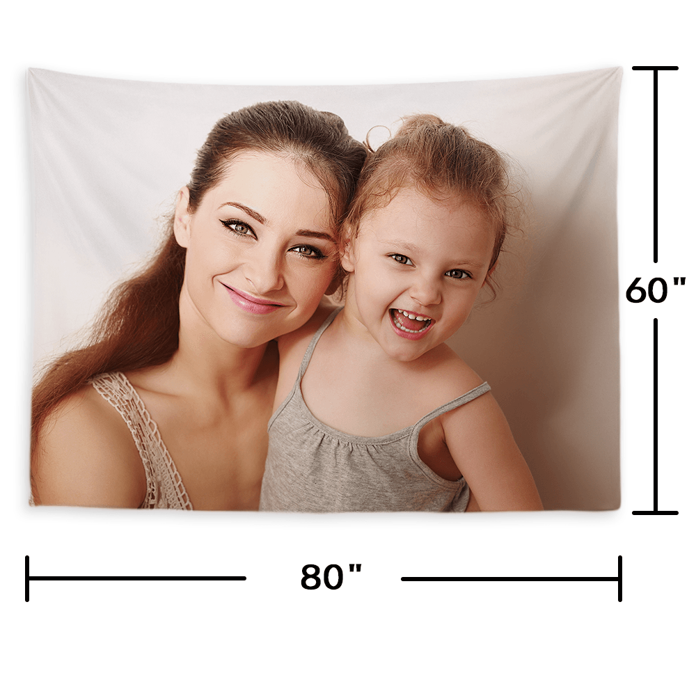 Custom Mother and Daughter Photo Tapestry Short Plush Wall Decor Hanging Painting - MadeMineAU