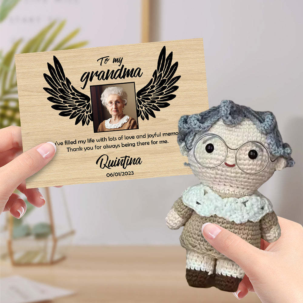 Personalized Crochet Doll Handmade Dolls Look alike Custom Photo with Memorial Card To My Grandma or Grandpa - MadeMineAU