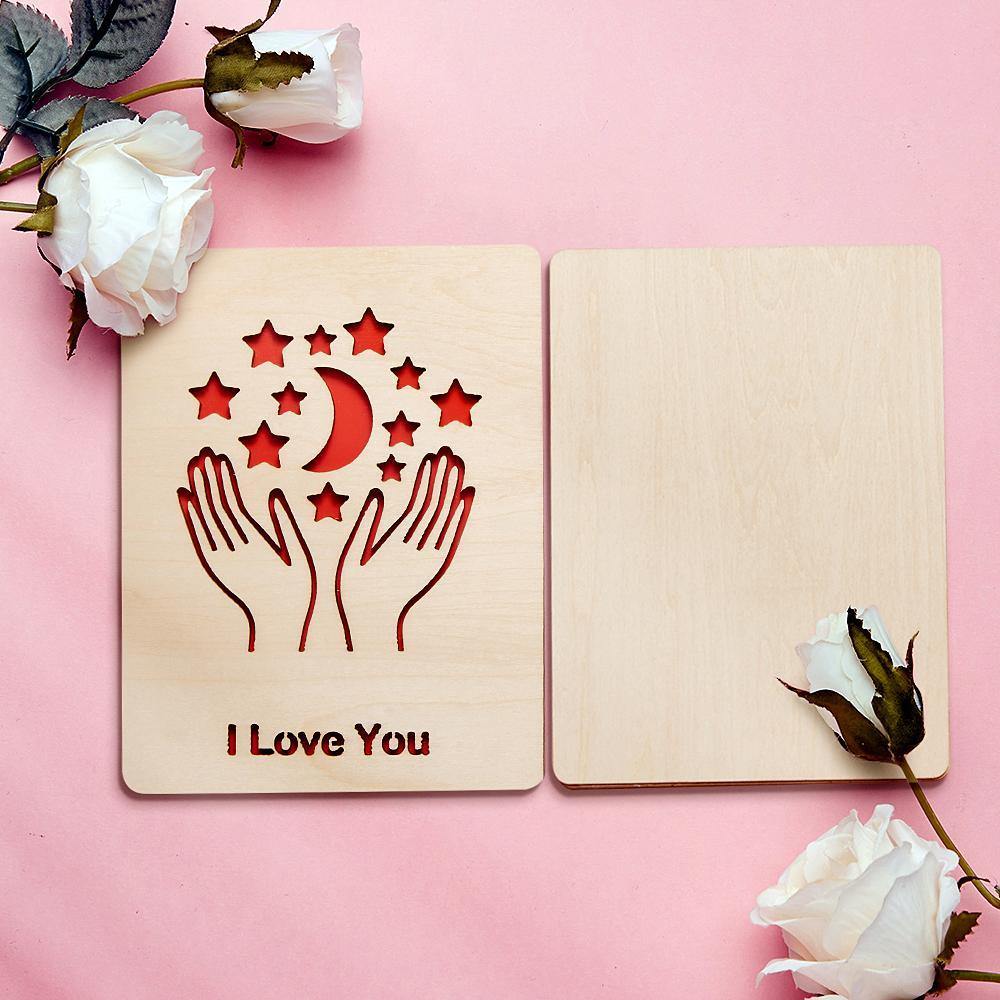 Personalized Greeting Card Wooden Handwriting Gifts-Hand Moon&Star - MadeMineAU