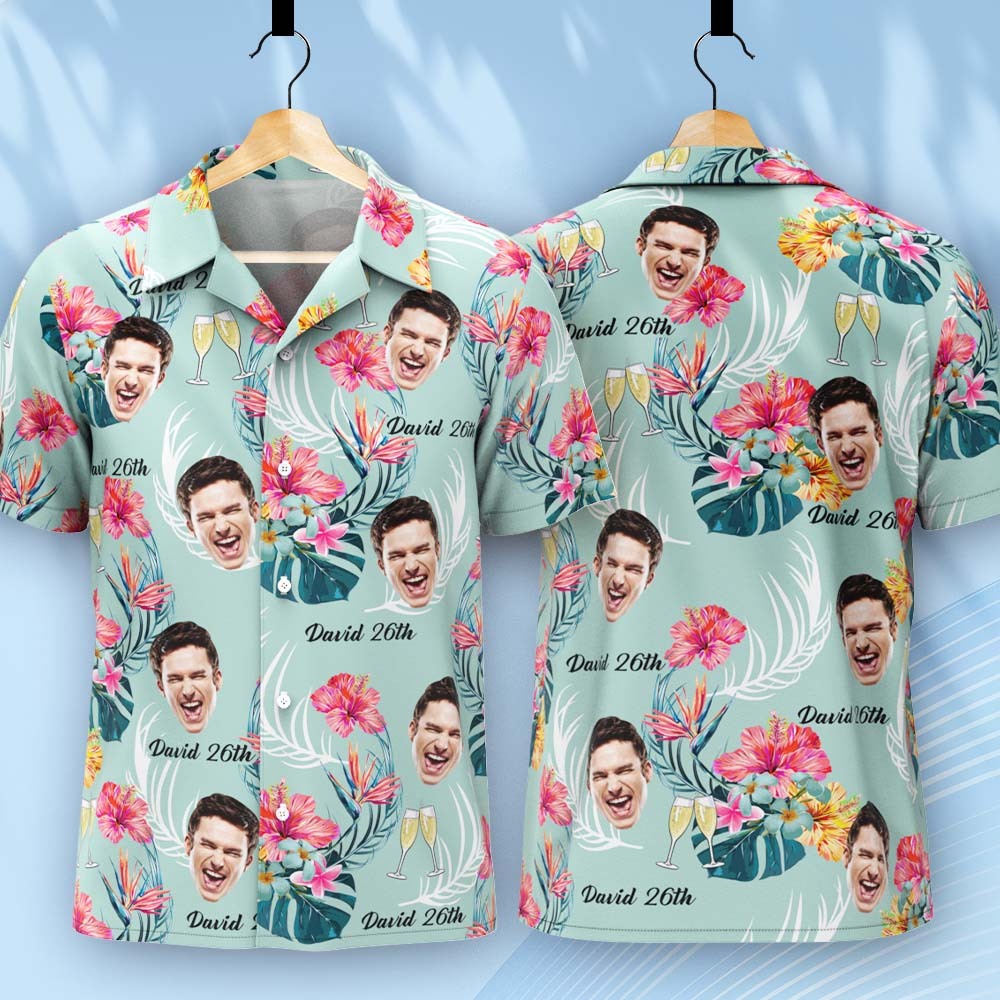 Custom Face Hawaiian Shirt Birthday Text And Photo Hawaiian Shirt David 26th Birthday Shirt - MadeMineAU