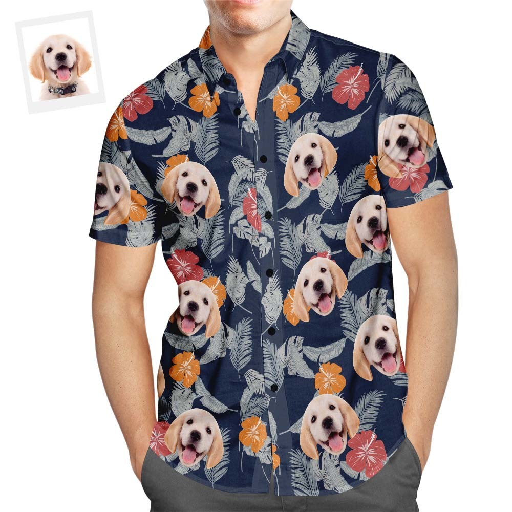 Custom Face Hawaiian Shirt Tropical Shirt Personalized Dog Face Hawaiian Shirt Holiday Gift - MademineAU