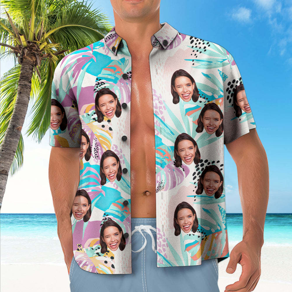 Personalized Photo Hawaiian Shirt Custom Face Tropical Pattern Hawaiian Shirt - MadeMineAU