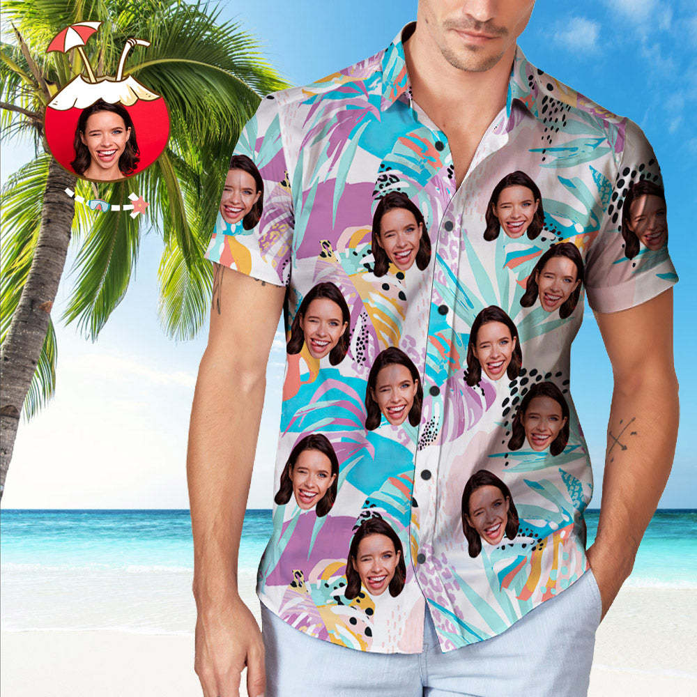 Personalized Photo Hawaiian Shirt Custom Face Tropical Pattern Hawaiian Shirt - MadeMineAU