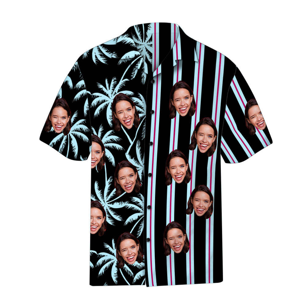 Custom Face Coconut Tree Pattern Hawaiian Shirt Personalized Striped Hawaiian Shirt - MadeMineAU