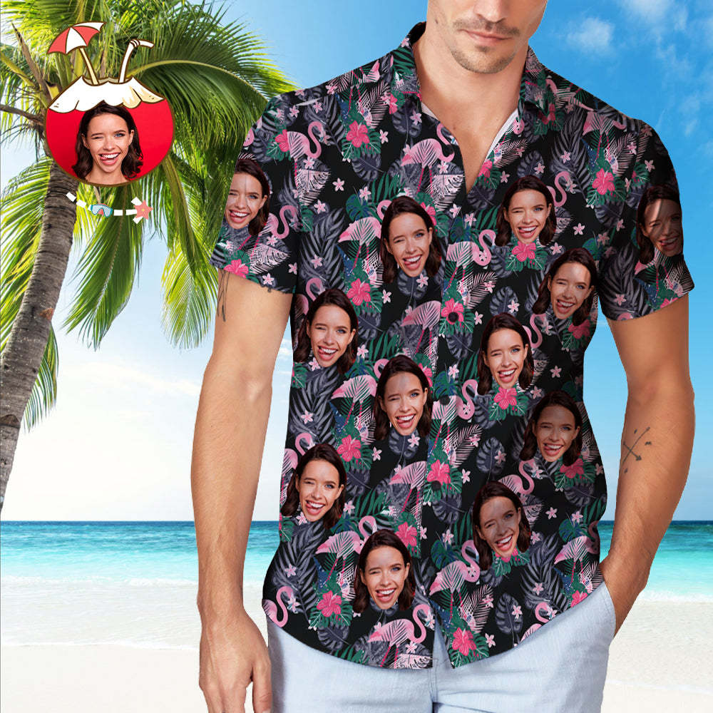 Custom Face Flamingo Hawaiian Shirt Floral Pattern Hawaiian Shirt - MadeMineAU