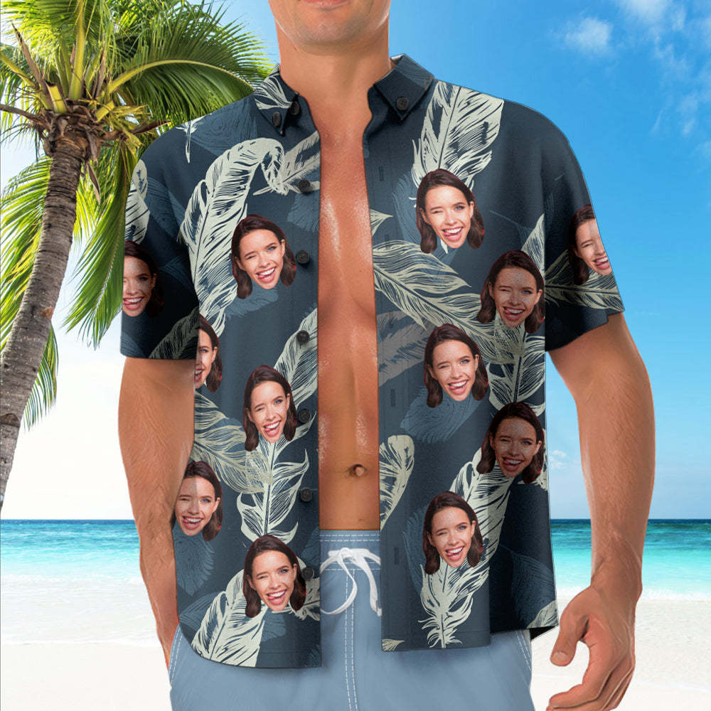 Custom Face Hawaiian Shirt Leaves Pattern Graphic Prints Hawaiian Shirt - MadeMineAU