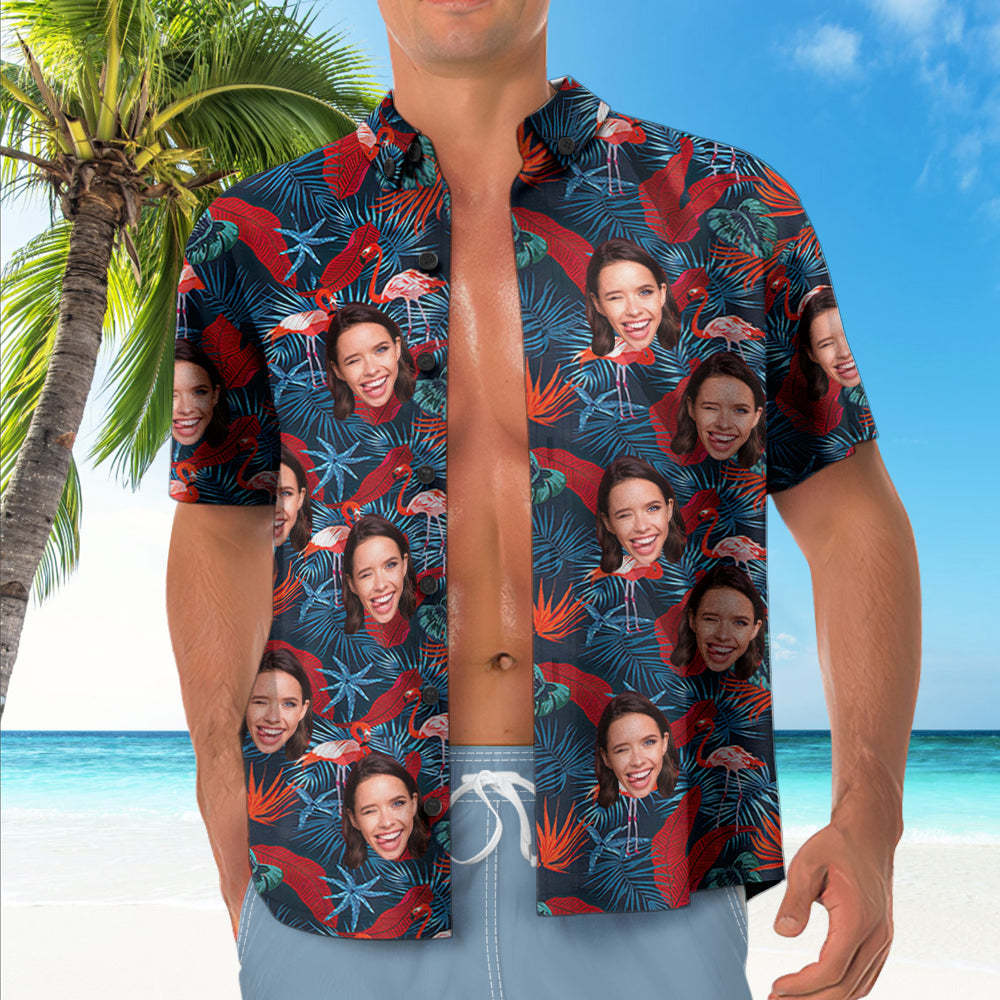 Custom Face Hawaiian Shirt Red Flamingo Pattern Hawaiian Shirt - MadeMineAU