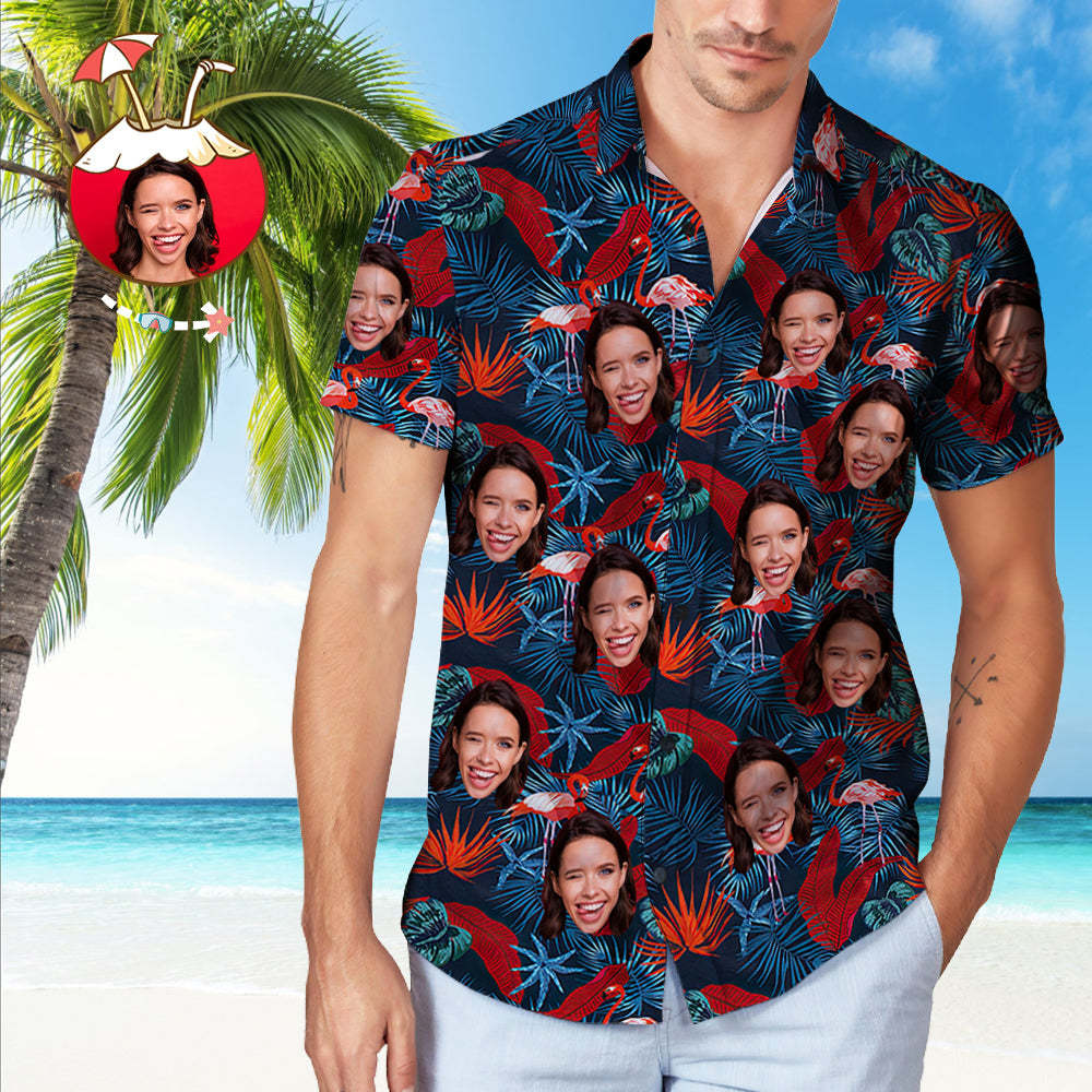 Custom Face Hawaiian Shirt Red Flamingo Pattern Hawaiian Shirt - MadeMineAU